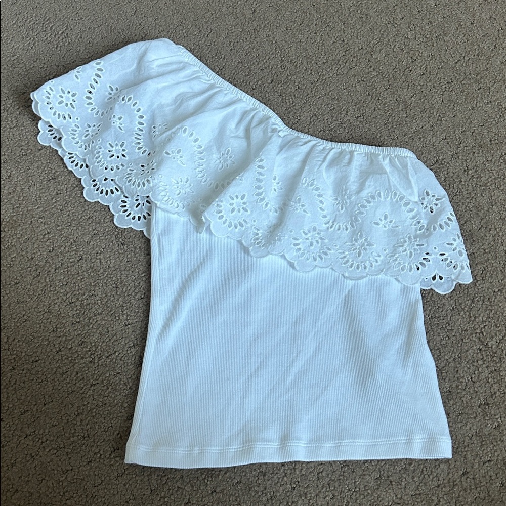 Old Navy White One-Shoulder Eyelet Tank Top